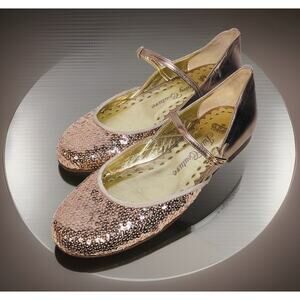 Juicy Couture 6M Ballet Flats Posey Metallic Sequin Leather Italy Strap Buckle